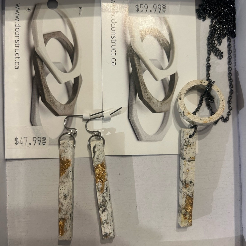 Gold and White Concrete Earrings and Necklace Set